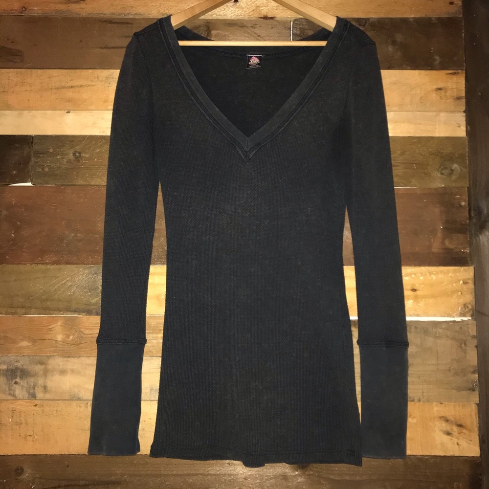 Free People Charcoal Zipper Cuff Waffle Thermal - Picture 3 of 8